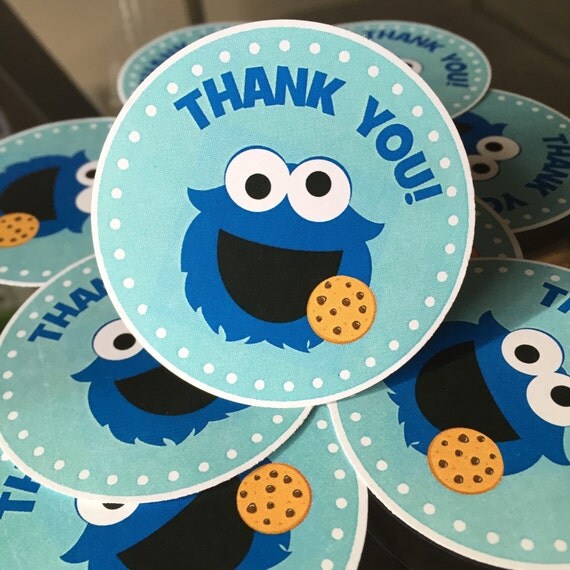 Cookie Monster Favor Tags Thank you set of 20