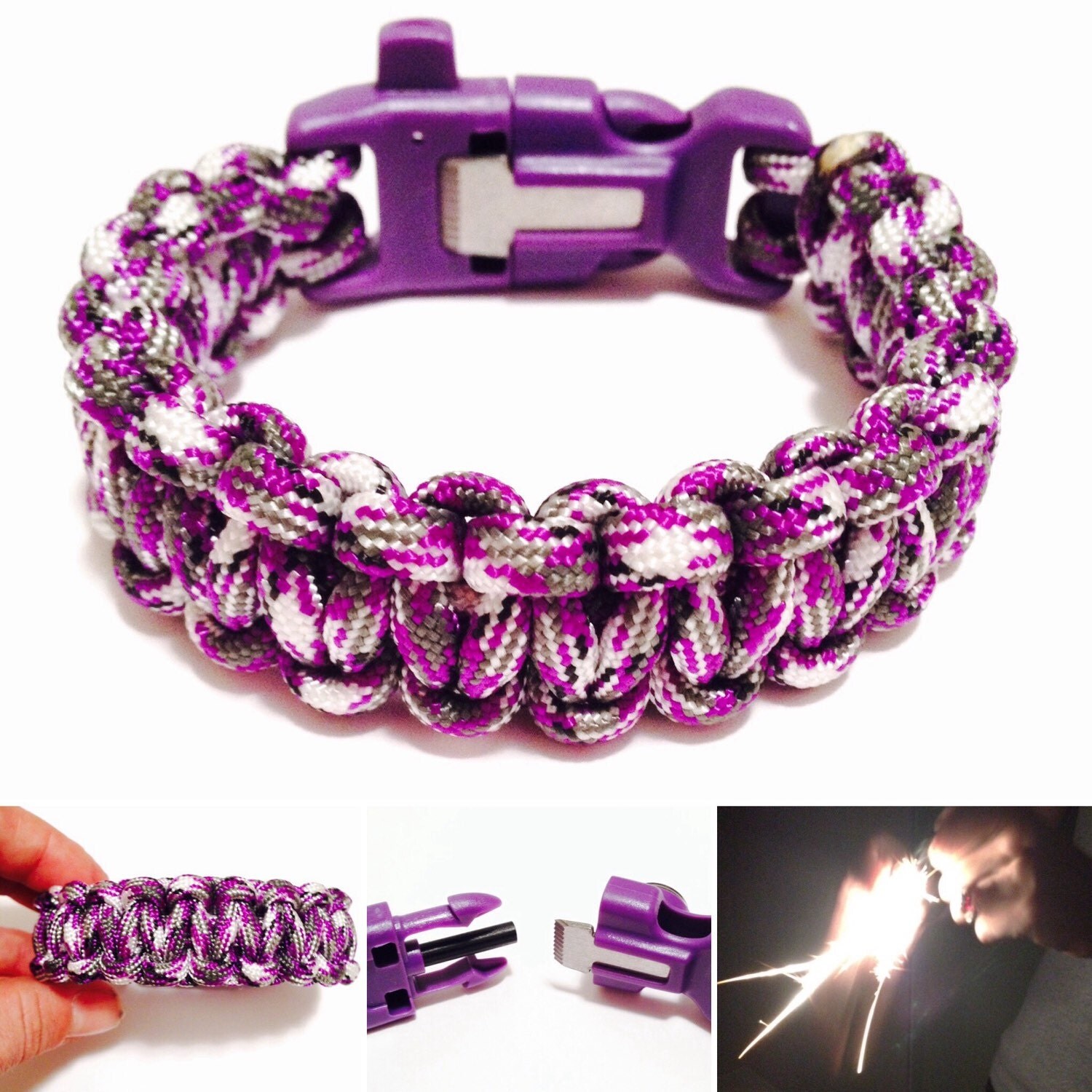 Purple Camo Survival Bracelet Womens Purple Camo Paracord