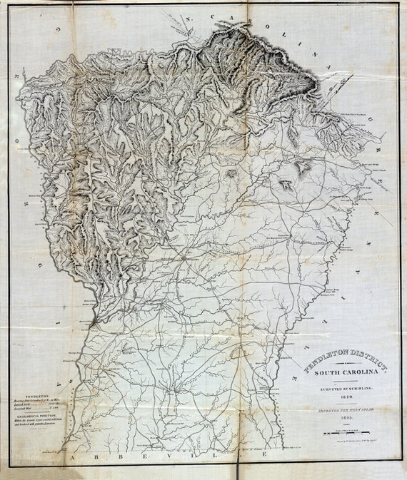1820 Map of Pendleton District South Carolina