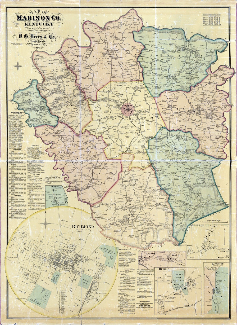 1876 Map of Madison County Kentucky by GenealogicalSurveyor