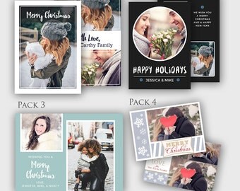 Christmas Cards 4-Pack Bundle - Holiday Cards Bundle - Photoshop PSD *INSTANT DOWNLOAD*