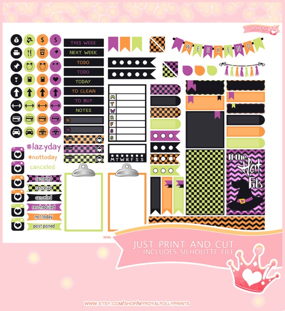 Halloween Witches | Printable Planner Stickers | Happy Planner | Instant Digital Download with Silhouette file