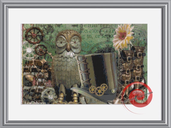Steampunk Wall Cross Stitch Printable Needlework Pattern DIY