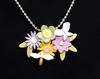 Spring Flowers necklace, Butterfly necklace, Bee necklace,