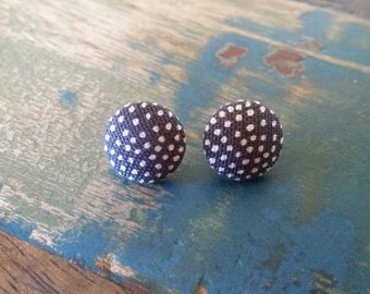 Handmade black and white 15mm poka dot earrings