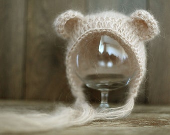 Newborn bear hat, Latte color hat, Baby bonnett, Photo prop, Photography, Knitted hat, Beanie, Shower gift