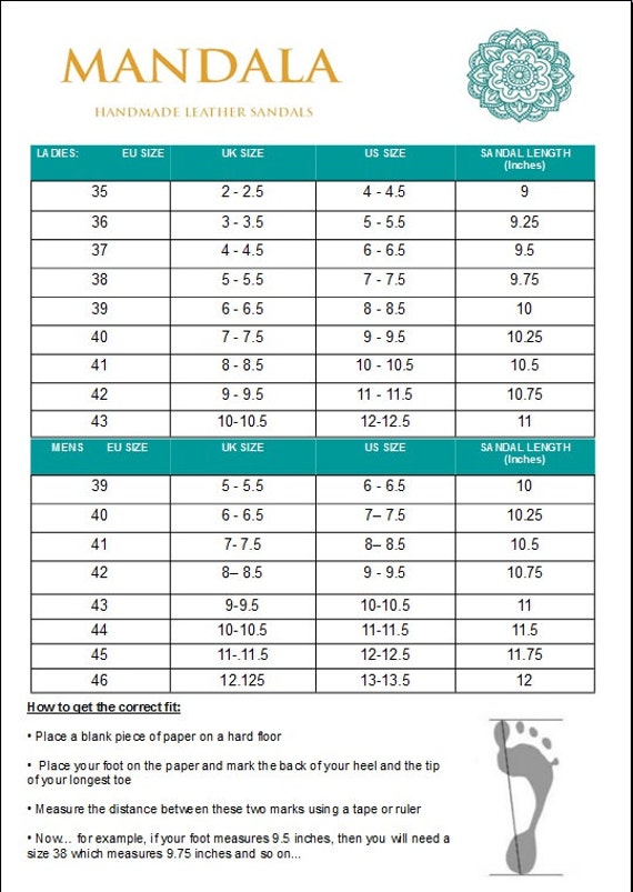 MANDALA Size Chart by MandalaLeathers on Etsy