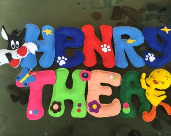 stitchable baby girl decor banner Name looney tunes bugs bunny tweety bird girlianda Sylvan nursery kids room alphabet letters