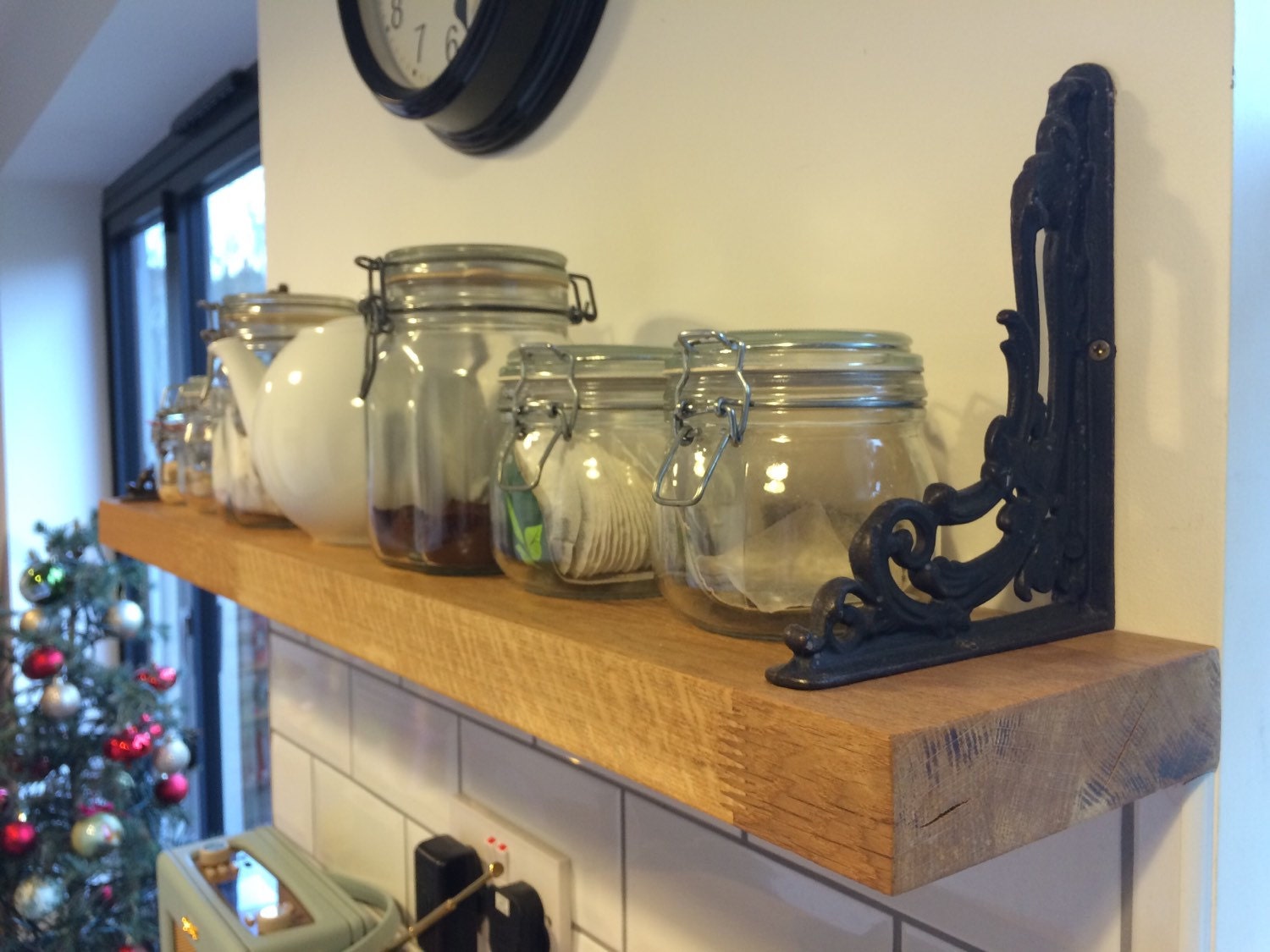 Kitchen shelf made from oak worktop offcuts