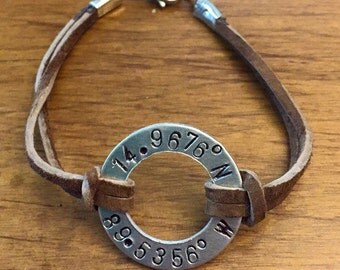Coordinate Bracelet - Custom Coordinates - Coordinate Jewelry - Personalized Bracelet - Monogrammed Bracelet - Leather Bracelet