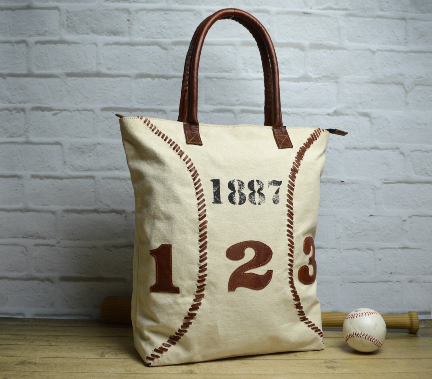 Baseball tote Baseball Handbag Laptop Tote Leather Tote
