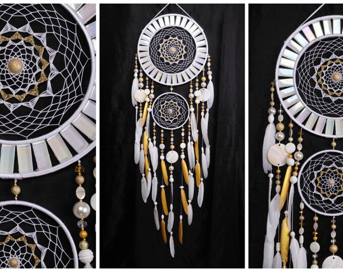 NOW Dreamcatcher White gold mosaic Dream Catcher Large Dreamcatcher New Dream сatcher gift idea pearlescent dreamcatcher boho dreamcatcher