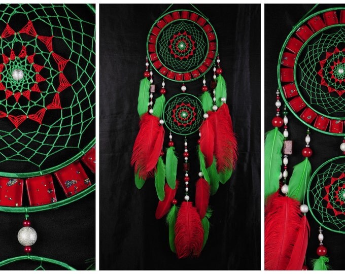 Dreamcatcher red green mosaic Dream Catcher Large Dreamcatcher New Dream сatcher gift idea NEW YEAR dreamcatcher boho dreamcatcher wall gift