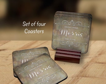 Coasters, Personalized Coasters, Anniversary Gift, Monogram Coasters, Wedding Gift, Monogrammed Gifts, Wedding Hostess, Housewarming Gift