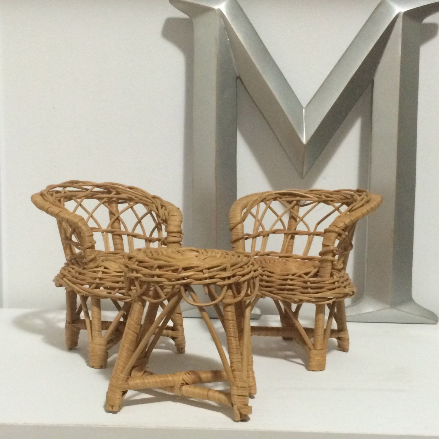 doll furniture wicker set 70's vintage toy furniture