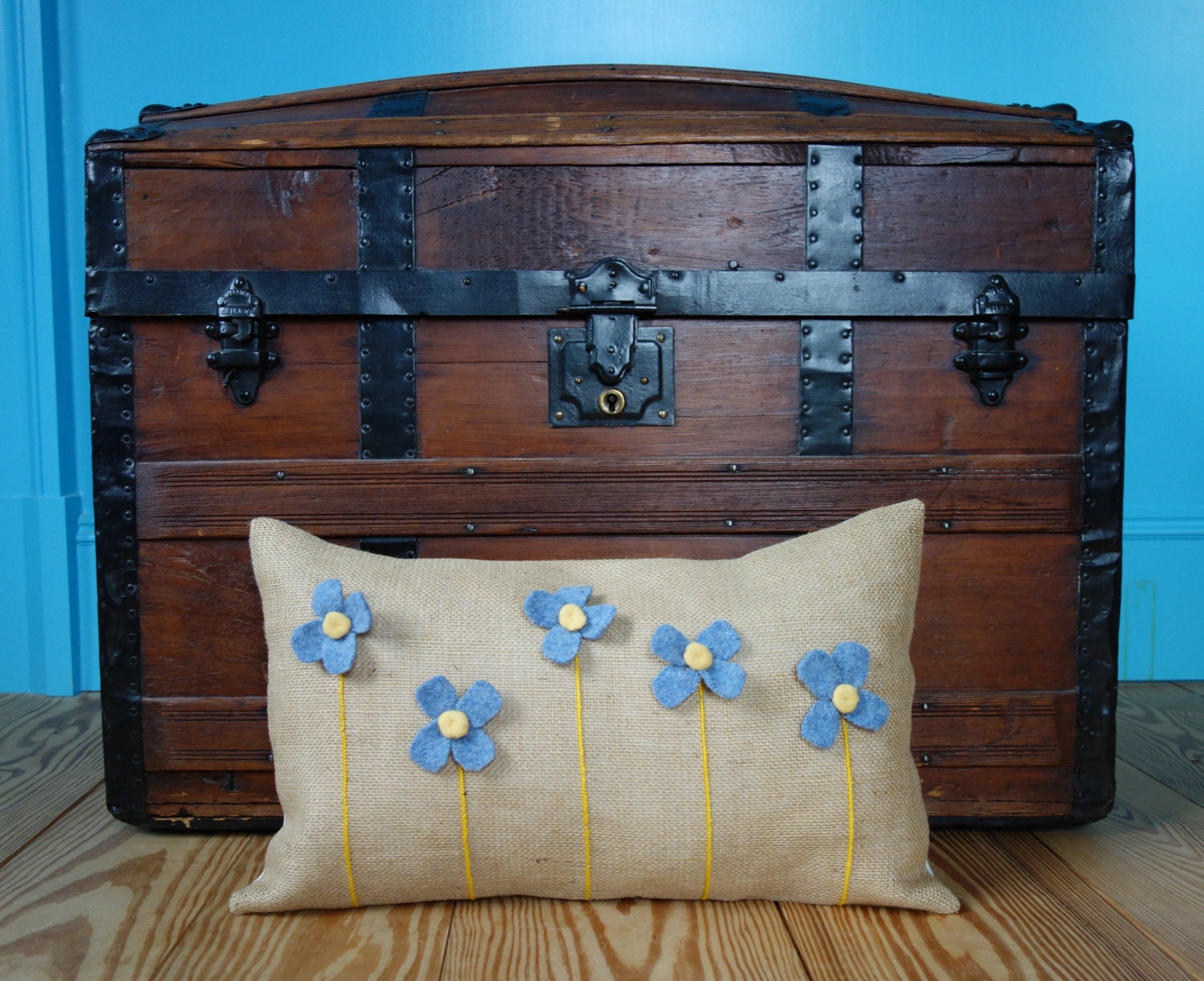 Burlap Pillow Cover Floral Pillow 12x20 by by MichelleLynnDecor