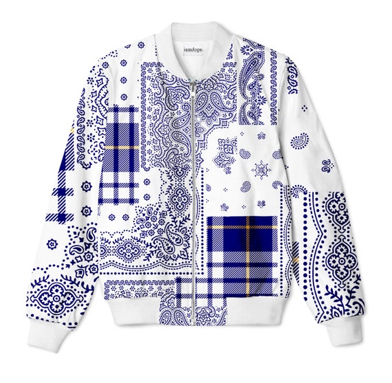Blue Bandana Pattern Bomber Jacket / All Over Print