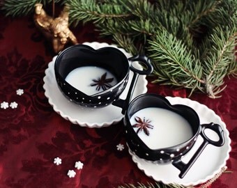 Fiancé Gift, Black Ceramic Mug, Black Coffee Mug, Polka Dot Pottery, Coffee Lover, Porcelain Houseware, Ceramic Pottery Decor