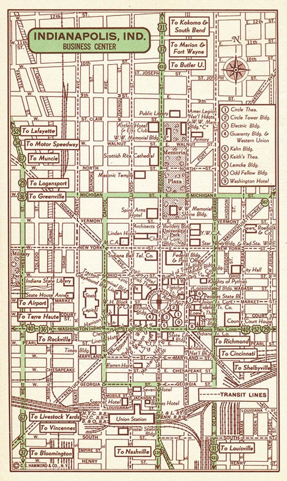 Indianapolis Old Map Indianapolis Print Office Wall Art
