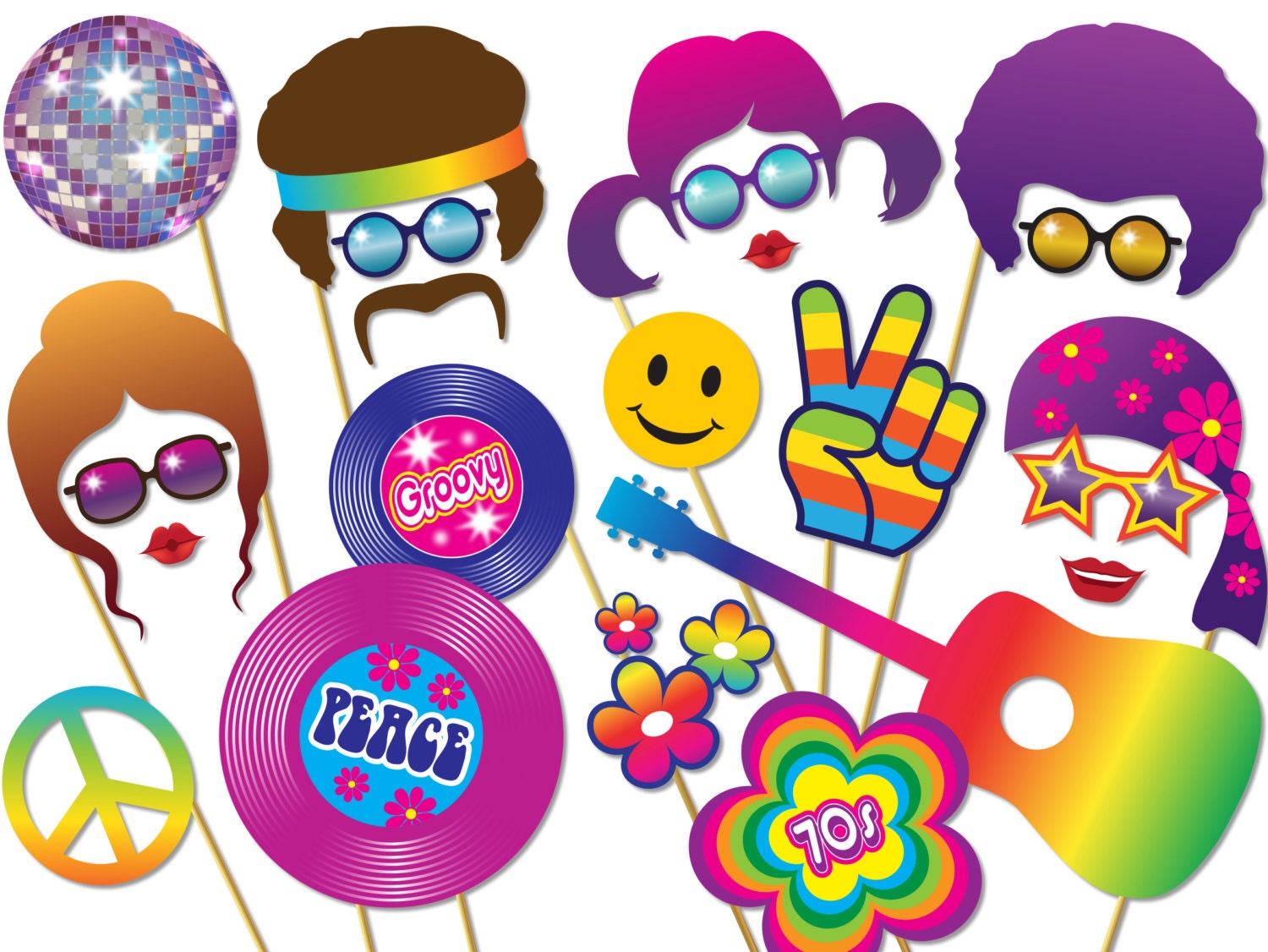 70s-party-photo-booth-props-set-instant-download-photobooth