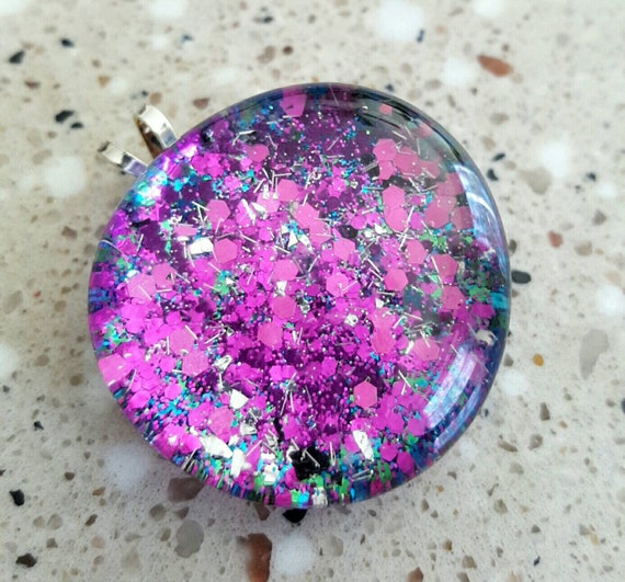 Pink Glitter Pendant Galaxy Necklace by BlackOwlJewelryBox on Etsy