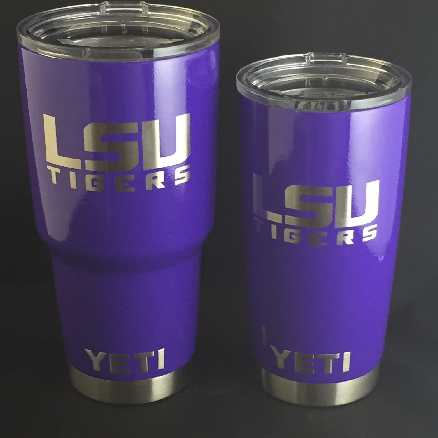 LSU Yeti Rambler Powder Coated in Purple Permanently Etched