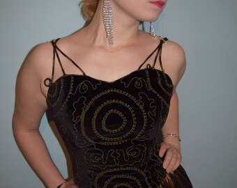 vintage 80s prom dress black and gold