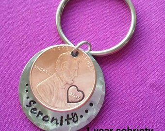 Custom Sobriety Penny Keychain, Serenity Keychain, Sobriety, Penny Keychain, Custom Penny, Stamped Penny, Sobriety Keychain, Sobriety gift