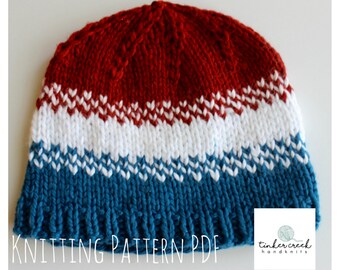 Baby Hat Knit Patterns/Olympics Baby Hat Pattern/Knitting Pattern PDF/ Instant Download/PDF Pattern/Red White and Blue Hat Knitting Pattern