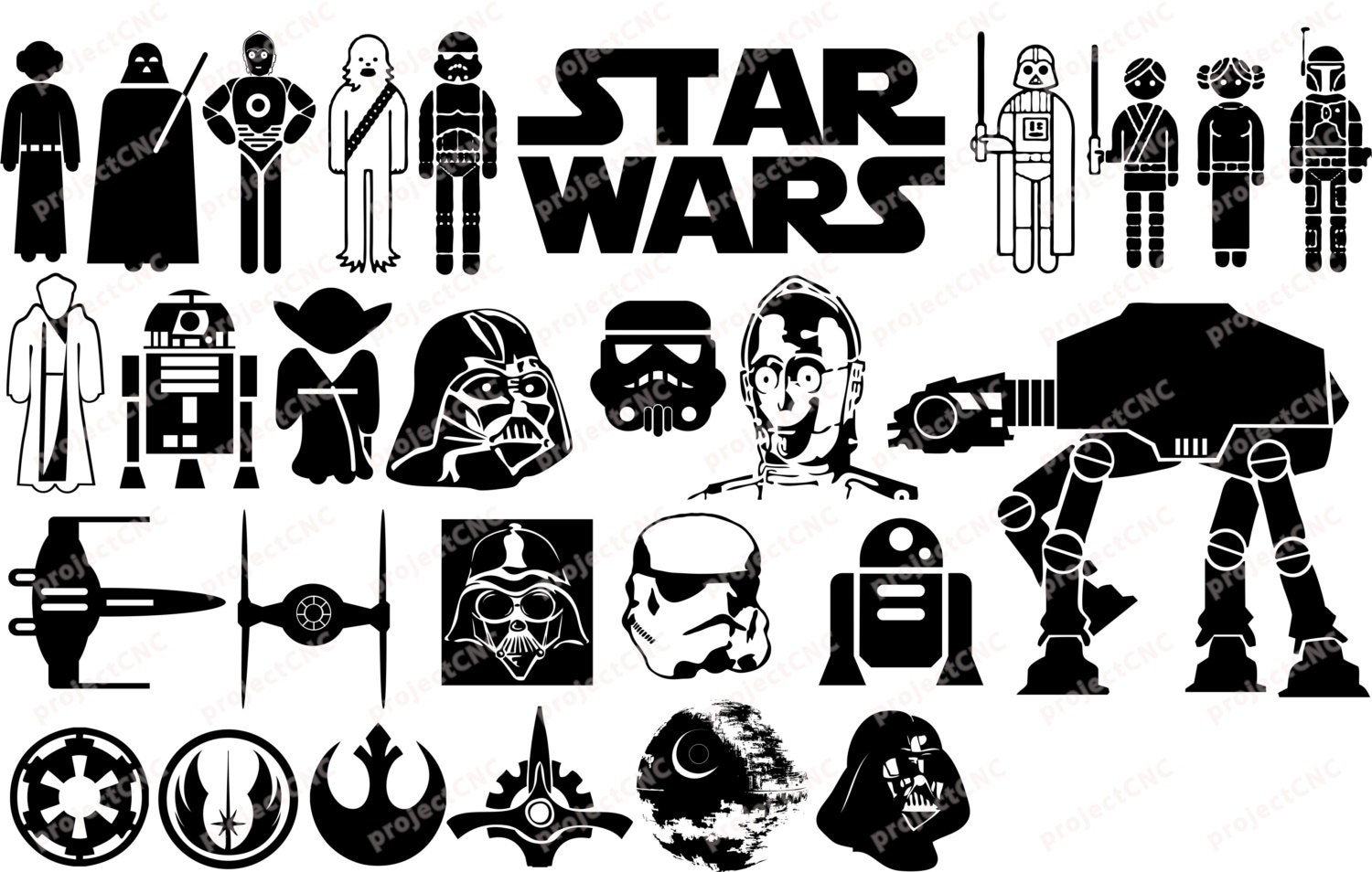 Mega Pack Vector Star Wars symbols silhouette emblems Yoda