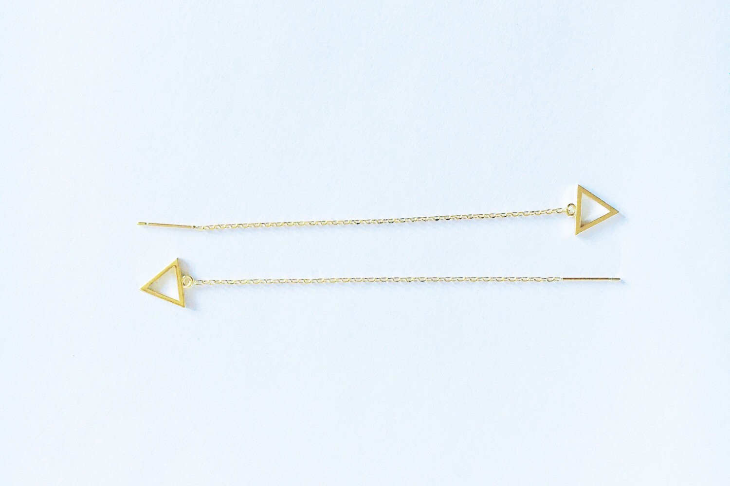 Dainty threader earrings triangle threader earrings gold