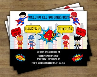 Superhero Invitation; Superhero Birthday Invitation; Superhero Party Invitation; Super Hero Invitation; Super Hero Birthday Invitation