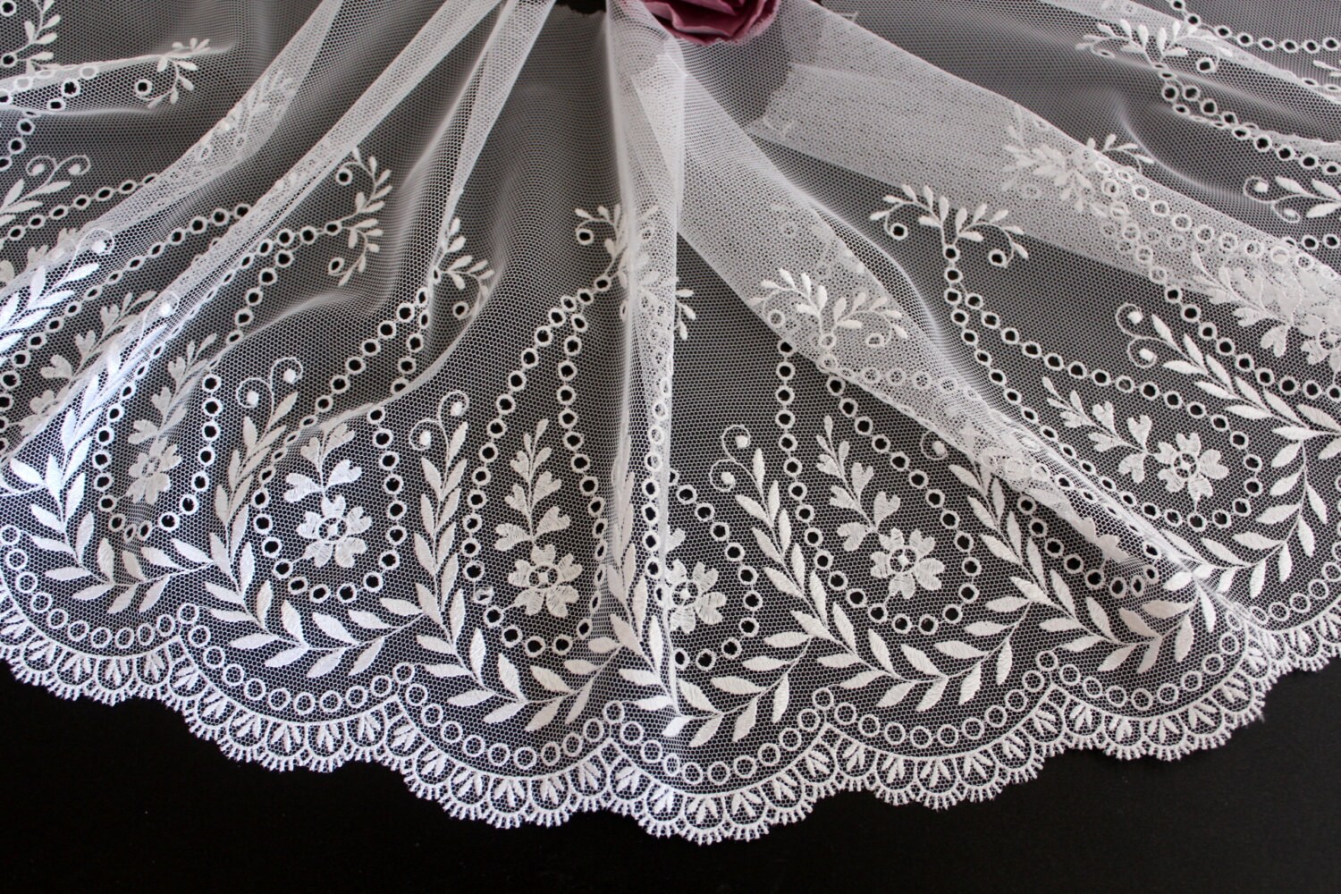 Swiss embroidery 1.75 Yards white Lace Trim Tulle