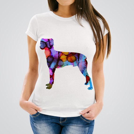 Woman T-Shirt with Dog Print White Tee Dog by SpiritColorArt