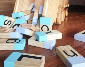 Alphablocks - Wooden Alphabet Building Blocks Grey & Green - NOVEMBER PRE ORDER