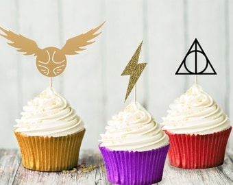 12 Harry Potter Cupcake Topper Set - Birthday Party - Hogwarts Party - Harry Potter Party - Decoration
