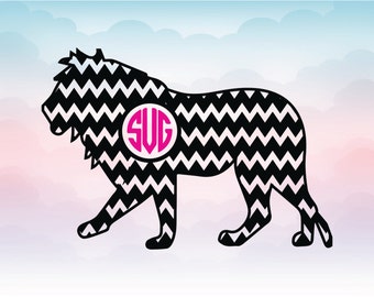 Chevron lion SVG, Animal Monogram Frame svg, pdf, eps files for cutting in silhouette, cricut, Chevron monogram svg file