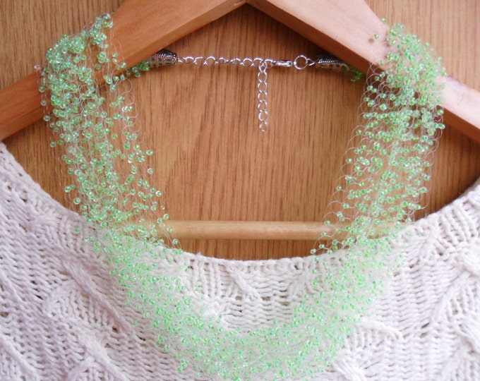 Light green necklace mint necklace airy crochet multistrand bridesmaid statement green gift for her unusual gift idea casual everyday beaded