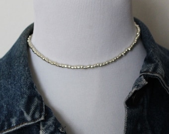 Simple silver choker minimal choker silver choker necklace seed bead choker seed bead necklace layering necklace dainty silver choker