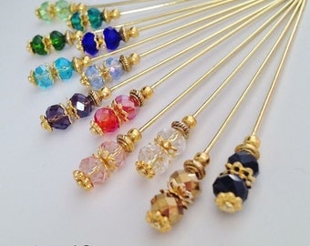 Crystal hijab pins/hat pins, scarf pins, brooches.