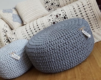 madeinPoland/ chunky pouf/ big scale/ Crochet pouf, crochet footstool, round pouf, knitted pouf, chunky knitting, pouf, footstool, table