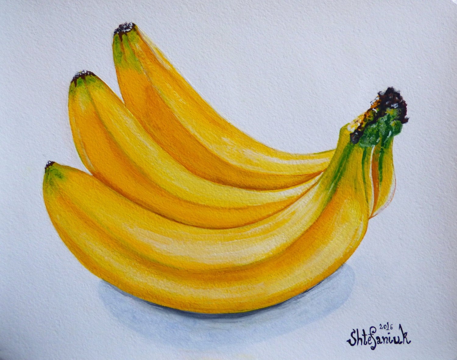 Bananas Painting 8x10 Acrylic on watercolor by VitaAcrylicOilArt