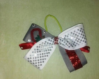 Gray and white bling Ohio State hair bow
