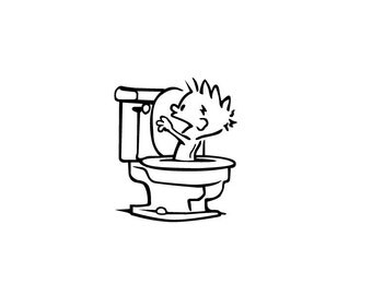Calvin and Hobbes Vinyl Bumper Sticker Fan Art. Great decal for Laptops, Walls, Doors, Windows, Bumpers, etc. Calvin in a toilet bath