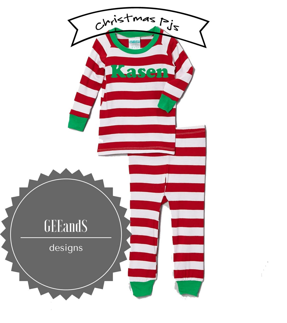 Personalized Christmas Pajamas-Red and White Striped Christmas