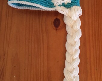 Frozen hat, Elsa hat, Braided hair hat, Snowflake hat