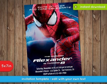 Spiderman Invitation - Printable birthday party invite - INSTANT PDF DOWNLOAD