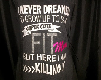 Fit Mom Workout Tank / racerback tank / bling shirt / summer tank / Ladies tank / running apparel / Fit Tank