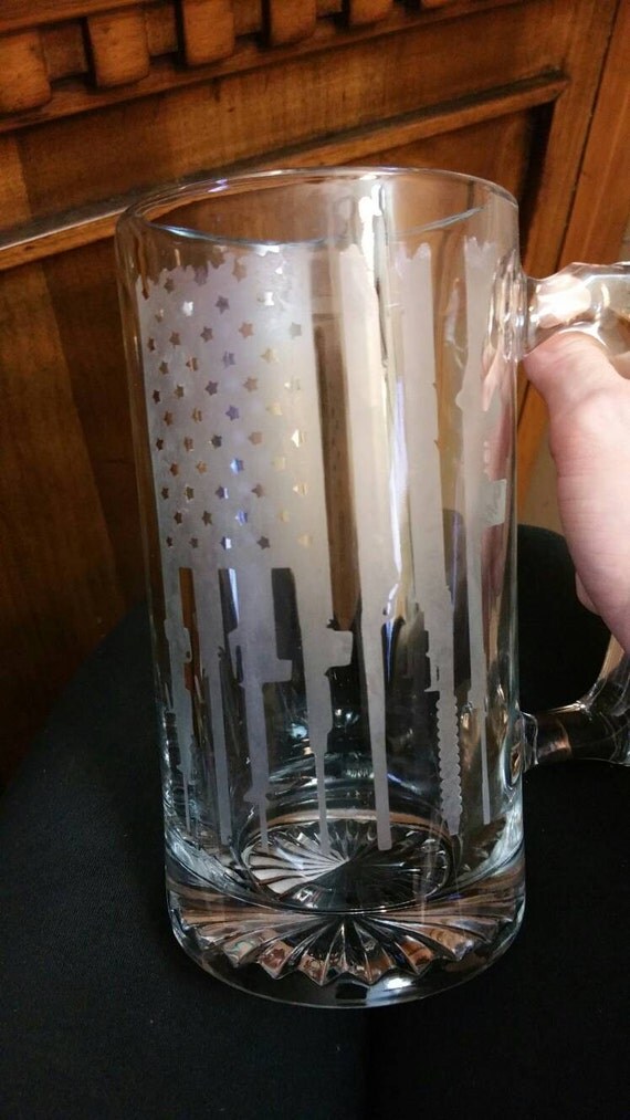 Items similar to Etched glass oversized beer mug american flag with