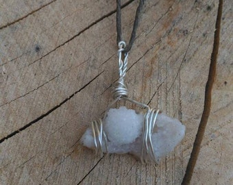 Sterling Silver Wrapped Drusy Quartz Pendant
